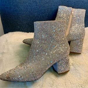 Betsey Johnson Silver Glitter Ankle Booties